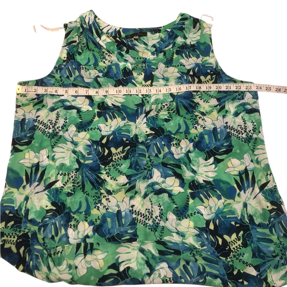 Rose & Olive Tropical Green and Blue Womens Sleeveless Blouse - Picture 2 of 11